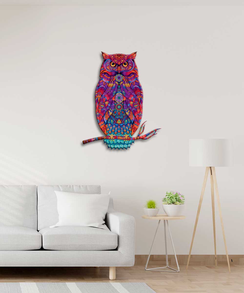 Mandala Desenli Renkli Baykuş Modeli Kesim Metal Tablo